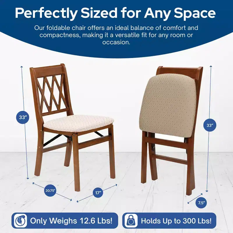 Stakmore Lattice Back Wooden Folding Chairs w/ Padded Seat, Fruitwood, Set of 2