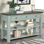 Modern Solid Pine Wood Top Console Table with 3 Drawers and 2 Shelves