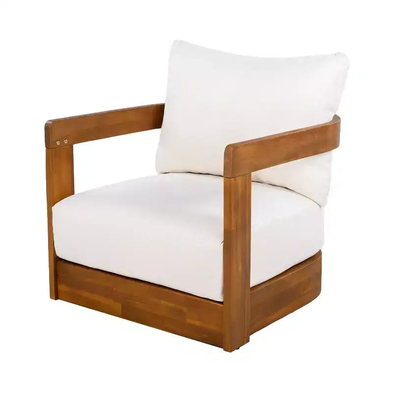 Set of 2 Premium Acacia Wood Outdoor Club Chairs with Curved Tub Design, Water-Resistant Cushions