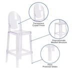 Emma and Oliver Ghost Barstool with Oval Back in Transparent Crystal
