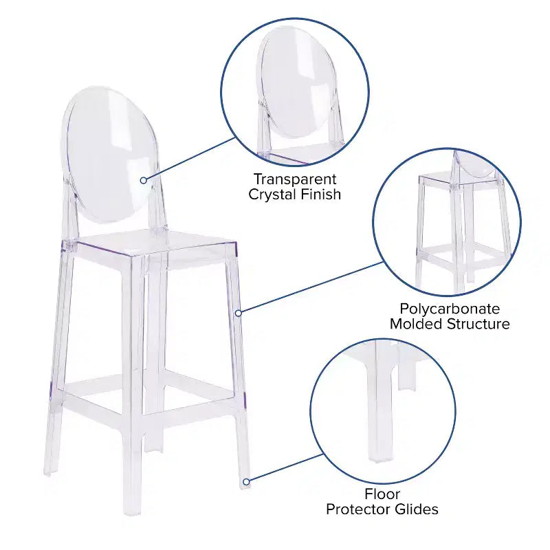 Emma and Oliver Ghost Barstool with Oval Back in Transparent Crystal