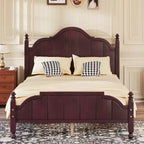 Vintage Queen Platform Bed Frame - Solid Pine, MDF Headboard, No Box Spring Needed