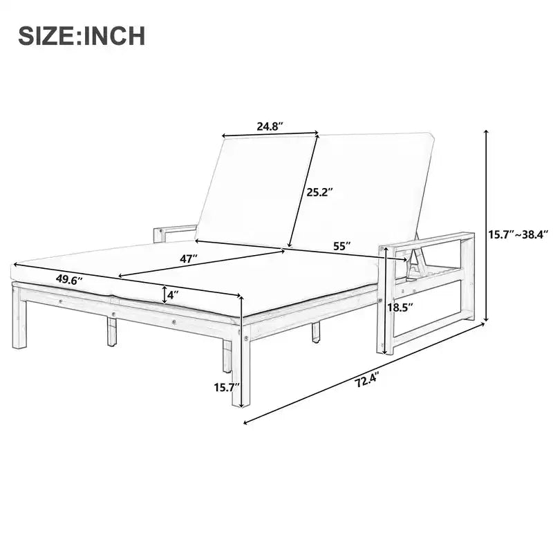 Polibi Double Outdoor Lounge Chair with 5-Position Adjustable Backrest