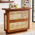 Rattan Home Bar Unit, Farmhouse 4-Tier Bar Table with 4 Stemware Racks , Caramel Brown