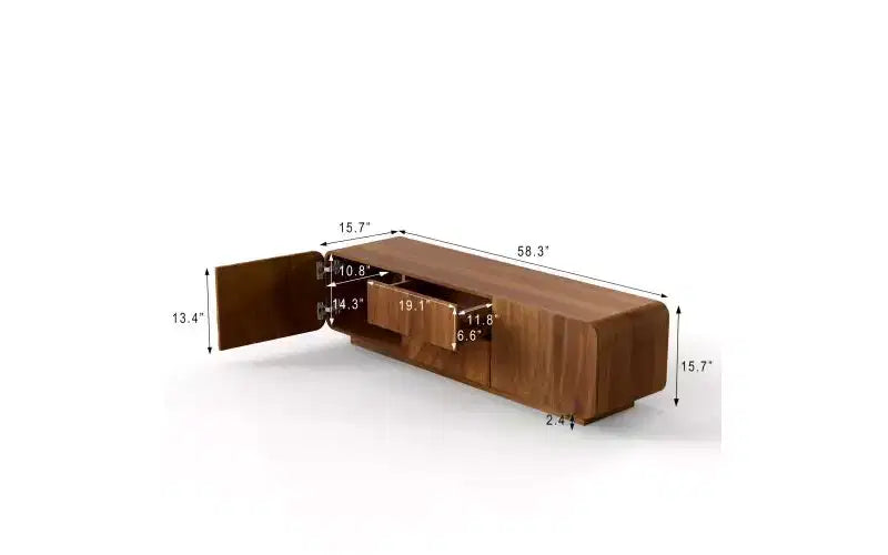 JVNOXK 58-inch TV Stand, Mid-Century Spiral Wave Design, with Storage Cabinet and Two Drawers, Suitable for Living Room or Bedroom, Walnut