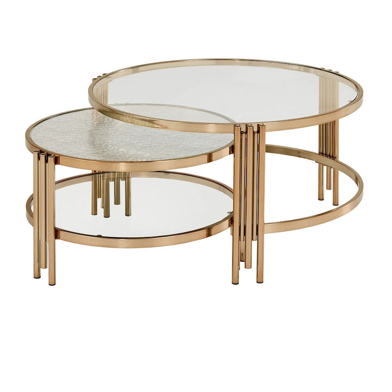 Bruges Champagne Gold Finish Textured Glass Table with Shelf by iNSPIRE Q Bold