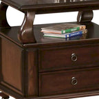 HomeRoots 26  Brown Solid Wood Square End Table With Two Drawers And Shelf - 26 X 26 X 28