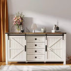 SinCiDo Farmhouse 60Dressing Table with Sliding Barn Door and 4 Drawers,Drawer Cabinet Living Room,Bedroom,Coffee Bar