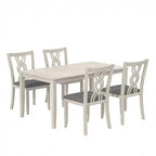 VECELO Rustic Wooden Dining Chairs, Rubber Wood Kitchen Chairs with Padded Seat & Elegant Hollowed Backrest, Gray