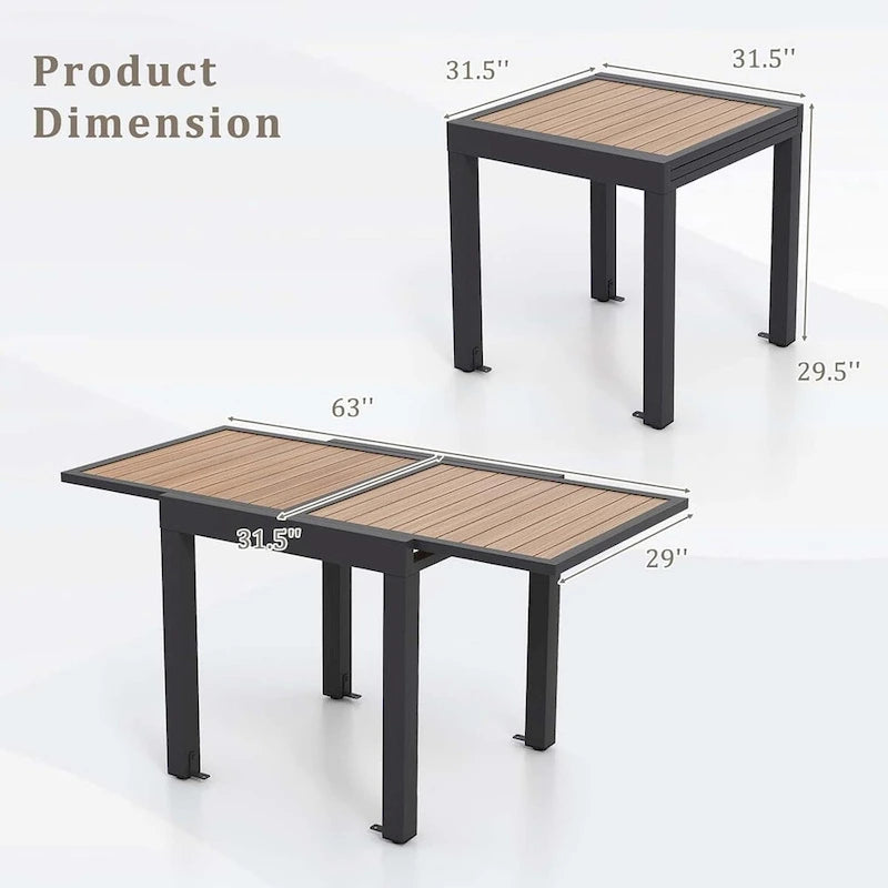 31.5-63Outdoor Extendable Patio Table L-shaped Brace Included