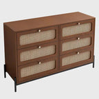 Modern Cannage Rattan Wood Closet 6-Drawer Dresser