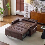 Upholstered Cats Claw Leather Convertible Reclining Sleeper Sofa Bed With Cushions For Small Spaces