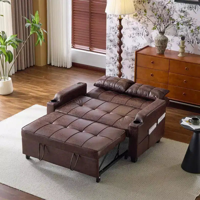 Upholstered Cats Claw Leather Convertible Reclining Sleeper Sofa Bed With Cushions For Small Spaces