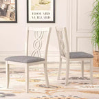 VECELO Rustic Wooden Dining Chairs, Rubber Wood Kitchen Chairs with Padded Seat & Elegant Hollowed Backrest, Gray