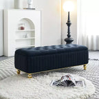 Okak Modern Luxury Flip Top Deep Button Ottoman Bench with Gold Decor & Metal Legs,Upholstered Storage Bench for Living Room,Bedroom