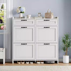 Shoe Cabinet with 4 Flip Drawers & 2 Top Drawers, Wooden Shoe Organizer Cabinet with Adjustable Shelf, Freestanding Shoe Storage Cabinets