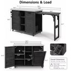 Outdoor Kitchen Island with Foldable Side Table,Outdoor Grill Cart with Stainless Steel Top,Hidden Trash Cabinet for Lawn & Garden
