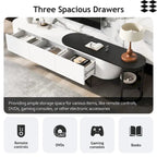Modern Black White Retractable TV Stand with 3 Drawers and Metal Adjustable Legs for Living Room Bedroom
