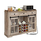 53 Barn Door Buffet Coffee Bar Cabinet with Wine Rack, Kitchen Sideboard Storage Cabinet