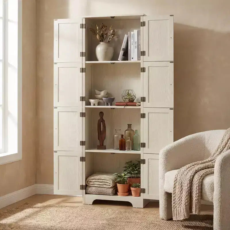 72.4 White Freestanding Tall Storage Cabinet ?C 8 Doors & 4 Shelves
