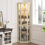 Corner Curio Cabinet with Glass Doors and Shelves, Corner Display Case for Living Room