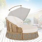 Outdoor Rattan Round Daybed with Canopy & Removable Cushions