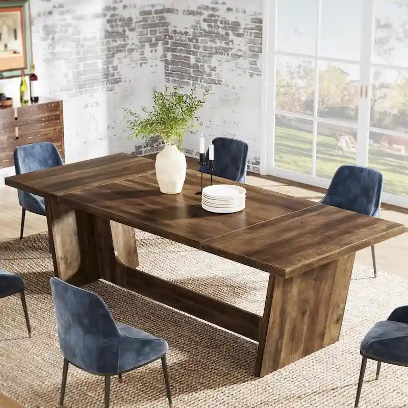 71 Inches Farmhouse Dining Room Table for 6-8 People with Solid Pedestal