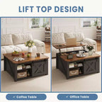 JIONJOY 31.5 Lift Top Coffee Table with Large Hidden Storage, Adjustable Shelves, Farmhouse Square Center Table for Living Room, Small Spaces