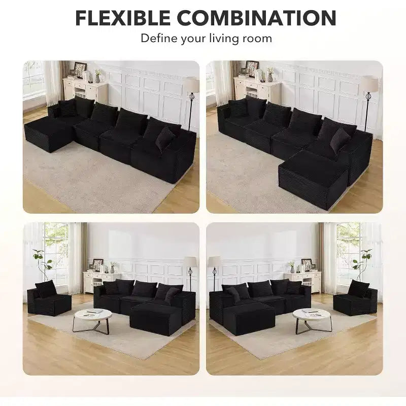 107/ 137 Modular Sectional Cloud Couch,Deep Seat Boneless Couch,Convertible Comfy Floor Sofas with Ottomans and Memory Foam