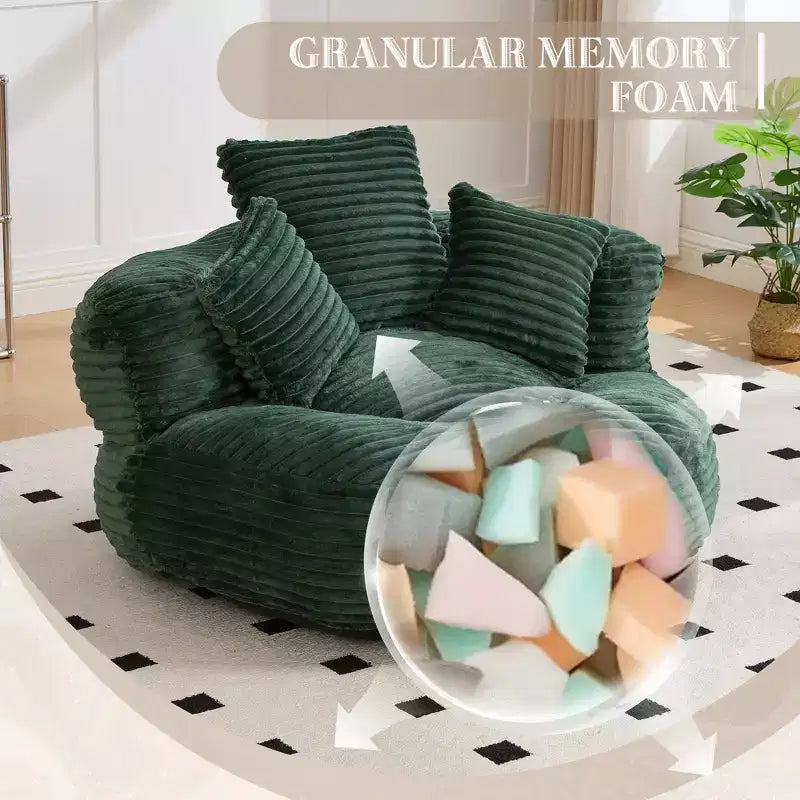 Bean Bag Sofa for Adults Kids, Oversized Corduroy Bean Bag Chair with 3 Pillows & Armrest for Living Room Bedroom - ModernLuxe
