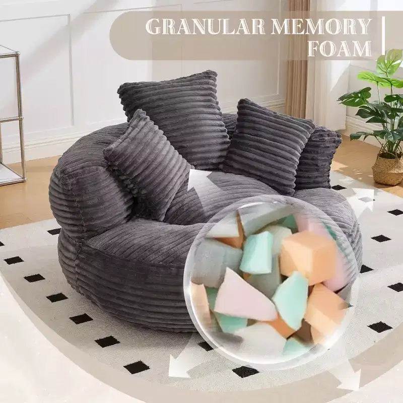 Bean Bag Sofa for Adults Kids, Oversized Corduroy Bean Bag Chair with 3 Pillows & Armrest for Living Room Bedroom - ModernLuxe