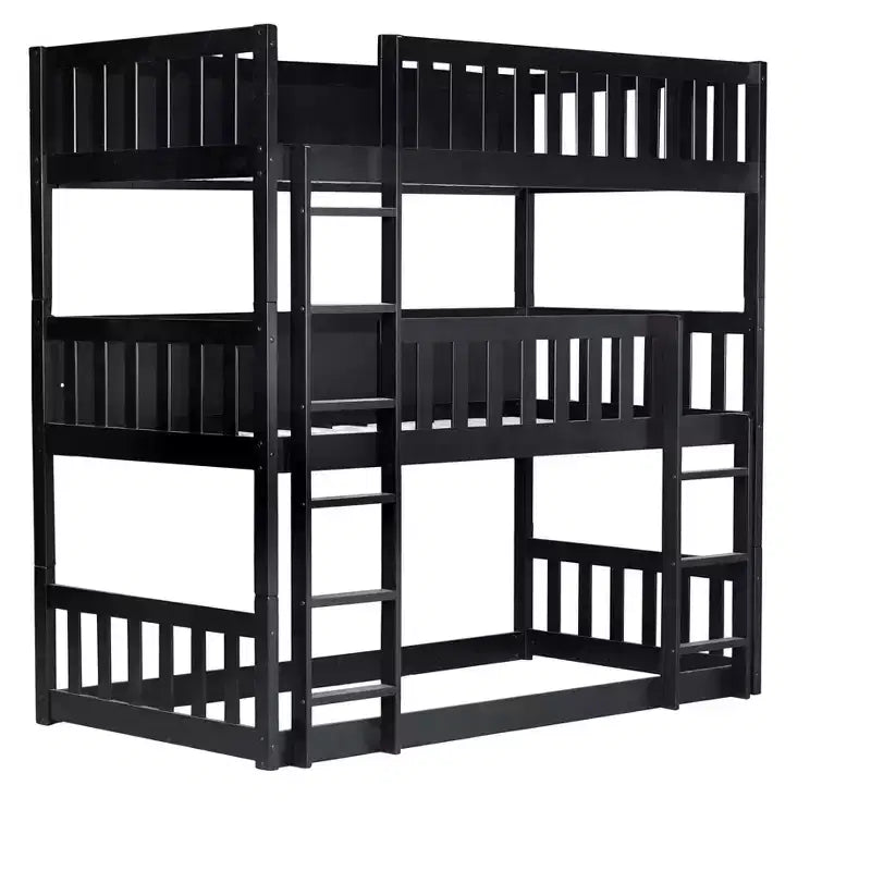Triple Twin Bunk for Kids, Twin over Twin over Twin Detachable Bunk Bed with Ladder and Guardrail, Separate into 3 Beds