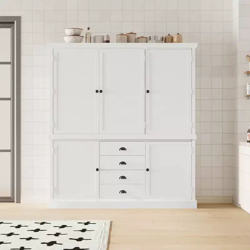 Whisen 73 Freestanding Wooden Kitchen Pantry Cabinet with Drawers and Adjustable Shelves for Storage and Organization in Dining Room or Kitchen