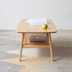 GDFStudio Wright Modern Solid Oak Wood Rectangle Coffee Table With Storage Shelf