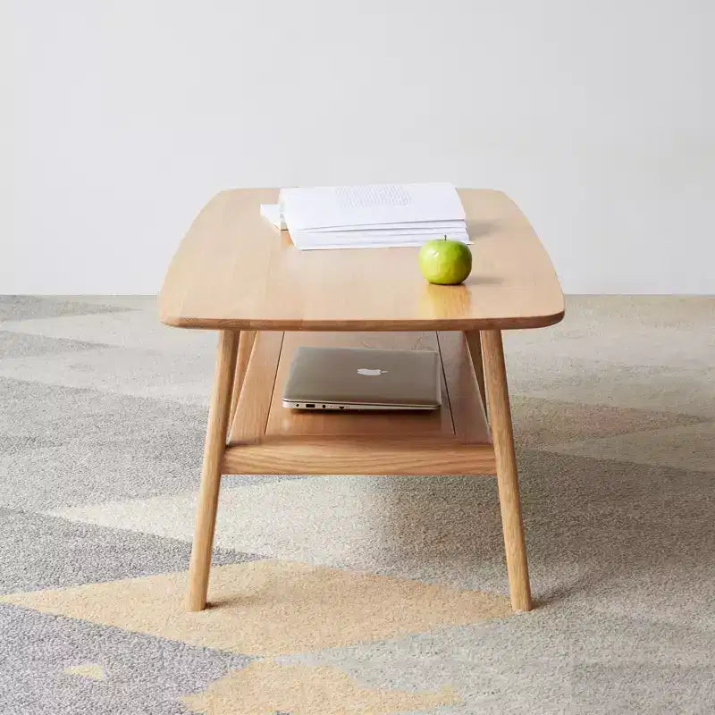 GDFStudio Wright Modern Solid Oak Wood Rectangle Coffee Table With Storage Shelf