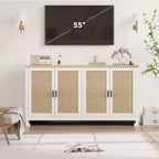 Woven Rattan 4-Door Storage Cabinet, Buffet Sideboard with Shelf, Coffee Bar Console for Kitchen Dining & Living Room, 36H