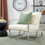 Glitzhome 30.50H Cream Mid-Century PU Leather Tufted Accent Chair with Chrome Plated Frame