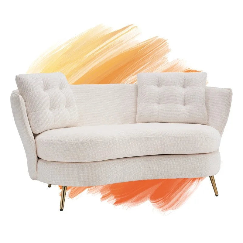 Upholstered Couch with Golden Metal Legs Club Loveseat Sofa for Living Reading Room ,Bedroom ,Apartment, Small Space Dorm