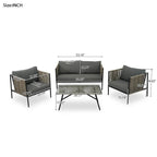 4 PCS Outdoor Rope Patio Set for 4 with Cushions and Glass Table