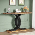 Black/ Gold Modern Sofa Table with Faux Marble Tabletop, 39 Inches Wood Foyer Table with Geometric Metal Legs for Entryway