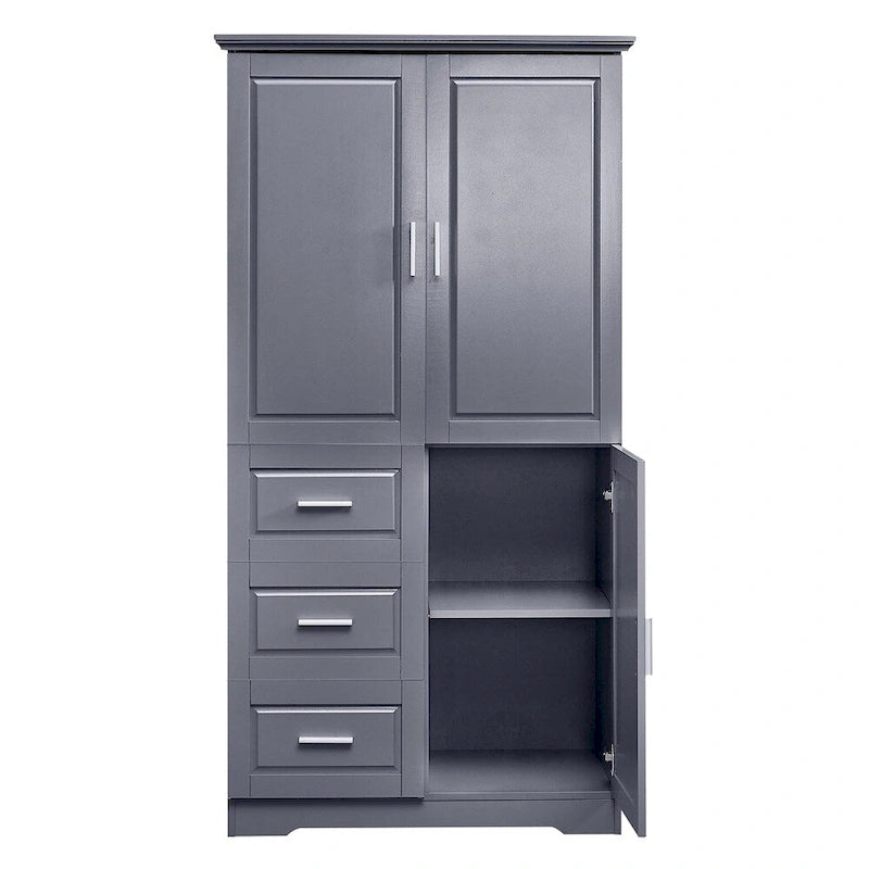 Tall and Wide Storage Cabinet with Doors for Bathroom, Three Drawers