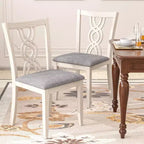 VECELO Rustic Wooden Dining Chairs, Rubber Wood Kitchen Chairs with Padded Seat & Elegant Hollowed Backrest, Gray