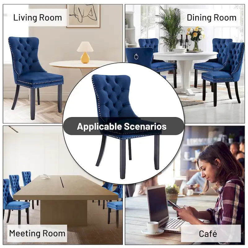 Dining Chairs Set of 6, Luxury Upholstered Velvet Kitchen Chairs Side Chair with Padded Seat Back and Solid Wood Legs - N/A