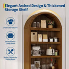 72 Arched Bookshelf with Storage Drawer, Modern 6-Tier Wood Display Cabinet with Open Shelves and Bottom Drawer, Curved Cabinet Door