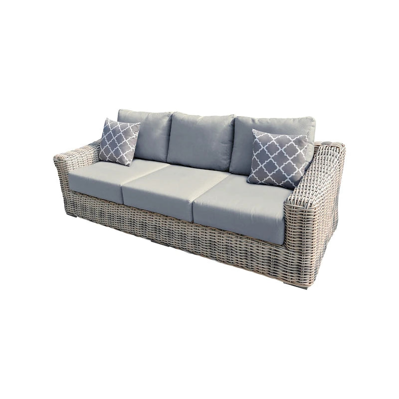 Teva Patio Furniture Hawaii Three-Tone Wicker Gray/Off White/Beige Sofa with Cushion