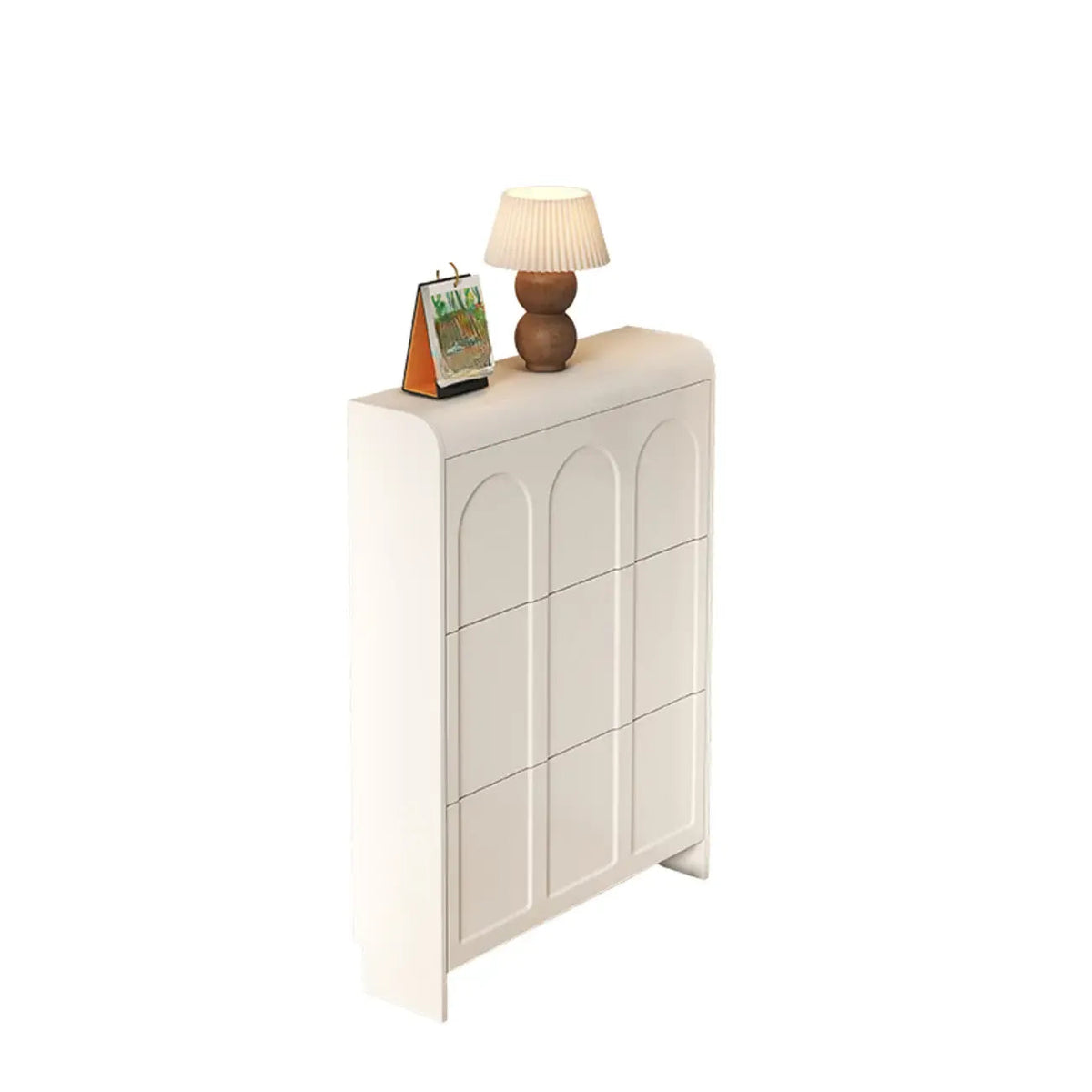 Slim Drop Front 3-Tier White Wood Shoe Storage Cabinet