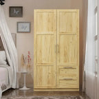 White Wood Wardrobe Armoire Storage Cabinet with Doors,Drawers,Hanging Rod