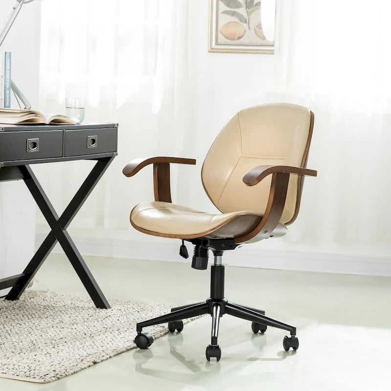 Glitzhome Leatherette Adjustable Swivel Desk Office Chair with Armrest Ergonomic Design