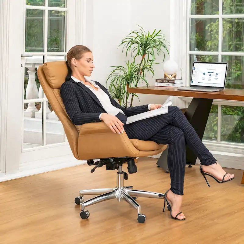 Glitzhome 48-inch Mid-century Adjustable Swivel Faux Leather Office Chair