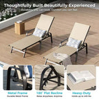 Set of 2 Outdoor Patio Chaise Lounge Chairs, 5-Position Adjustable Reclining Chairs with Textilene Fabric, Poolside Loungers for Garden & Balcony